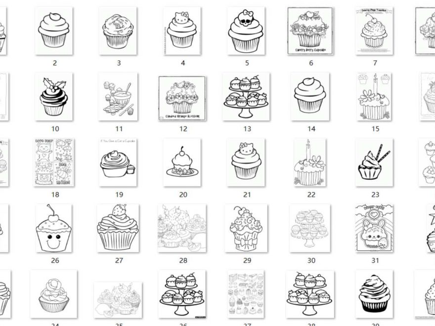 49 desenhos fofos de bolinhos, bolos para imprimir e colorir